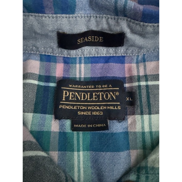 Pendleton Seaside Short Sleeve Button Down Shirt Blue Green Plaid Size XL JBHS - Picture 9 of 9